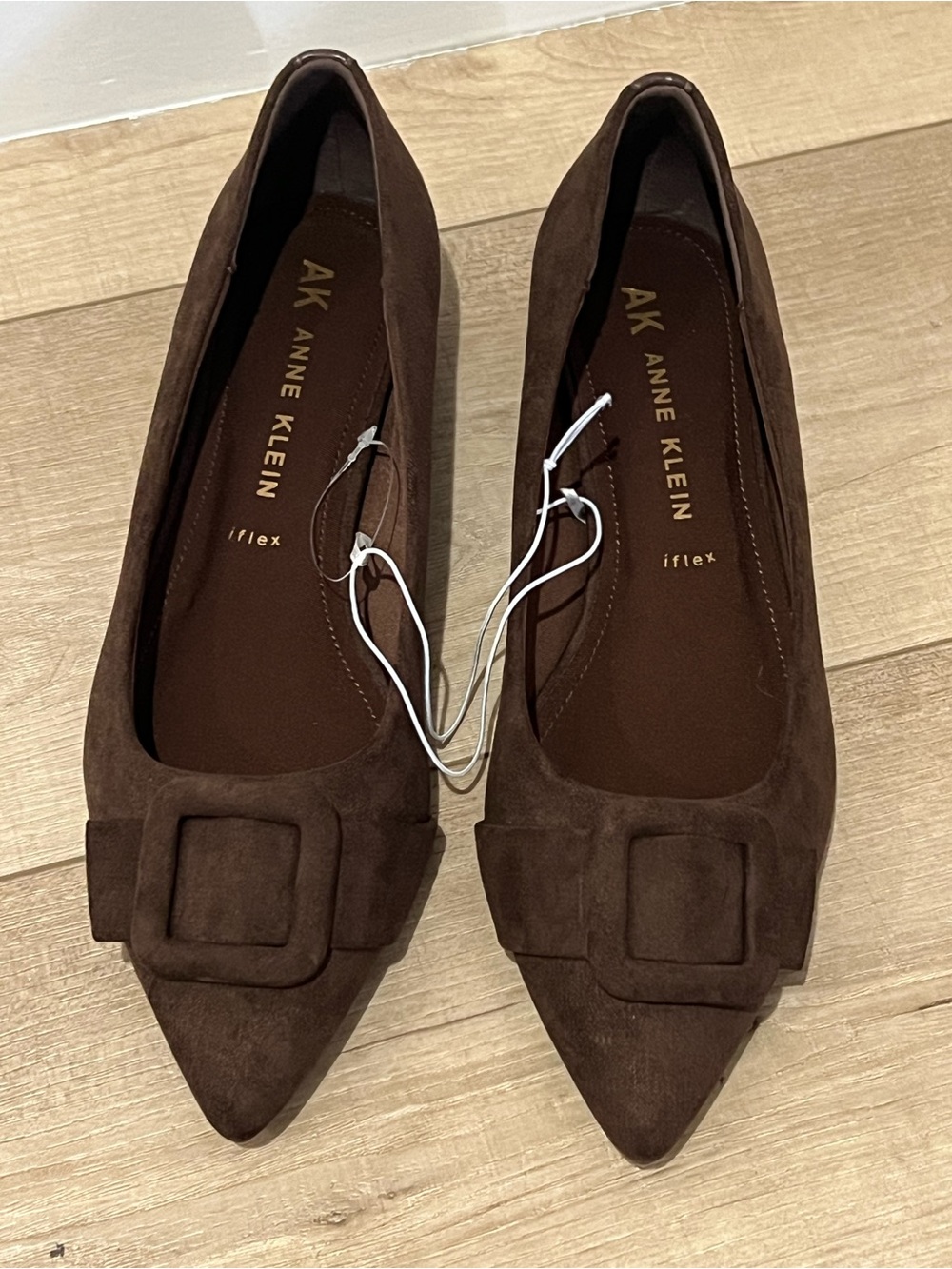 Anne Klein Dark Brown Pointed Toe Buckle Flats
